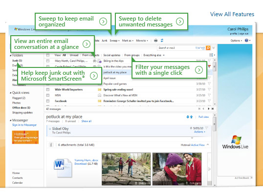 الشكل الجديد لصفحة البريد Hotmail - خدمات مميزة وتحذيرات هامة
